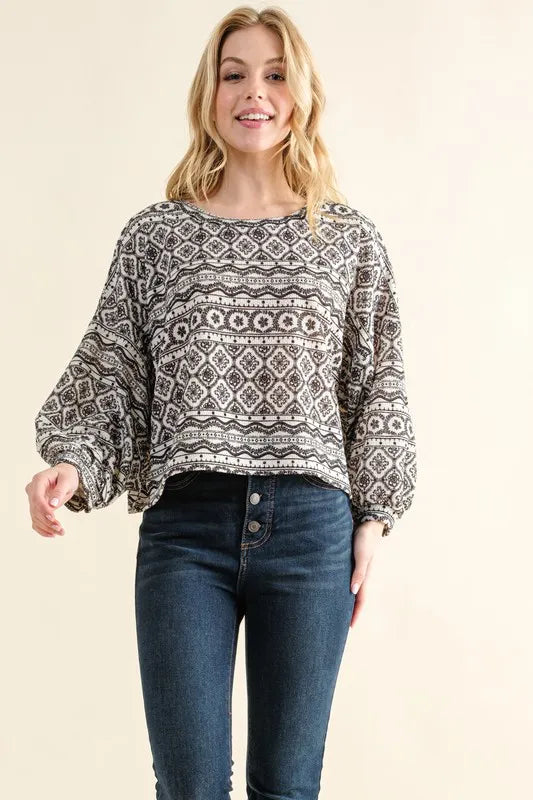 And The Why Cozy Textured Printed Casual Top