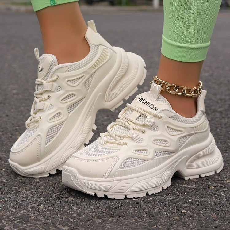 Round Toe Platform Mesh Athletic White