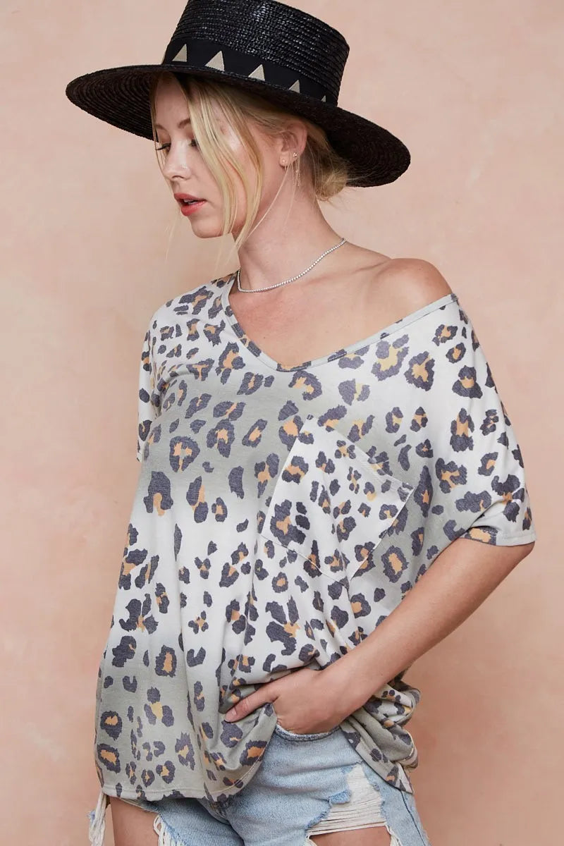 BiBi Tie Dye Leopard Printed Jersey with Front Pocket