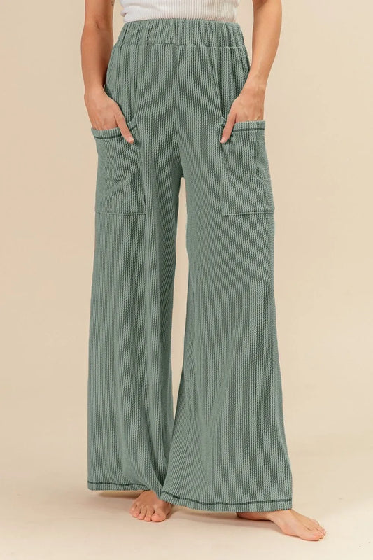 BiBi 2tone Cord Rib Waist Band Side Pocket Pants DK SAGE