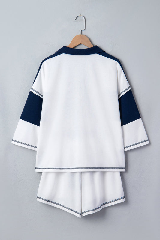 Stripe Colorblock Reverse Seam Top and Shorts Set