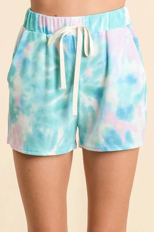 BiBi Tie Dye Print Casual Shorts with Twill PASTEL GREEN