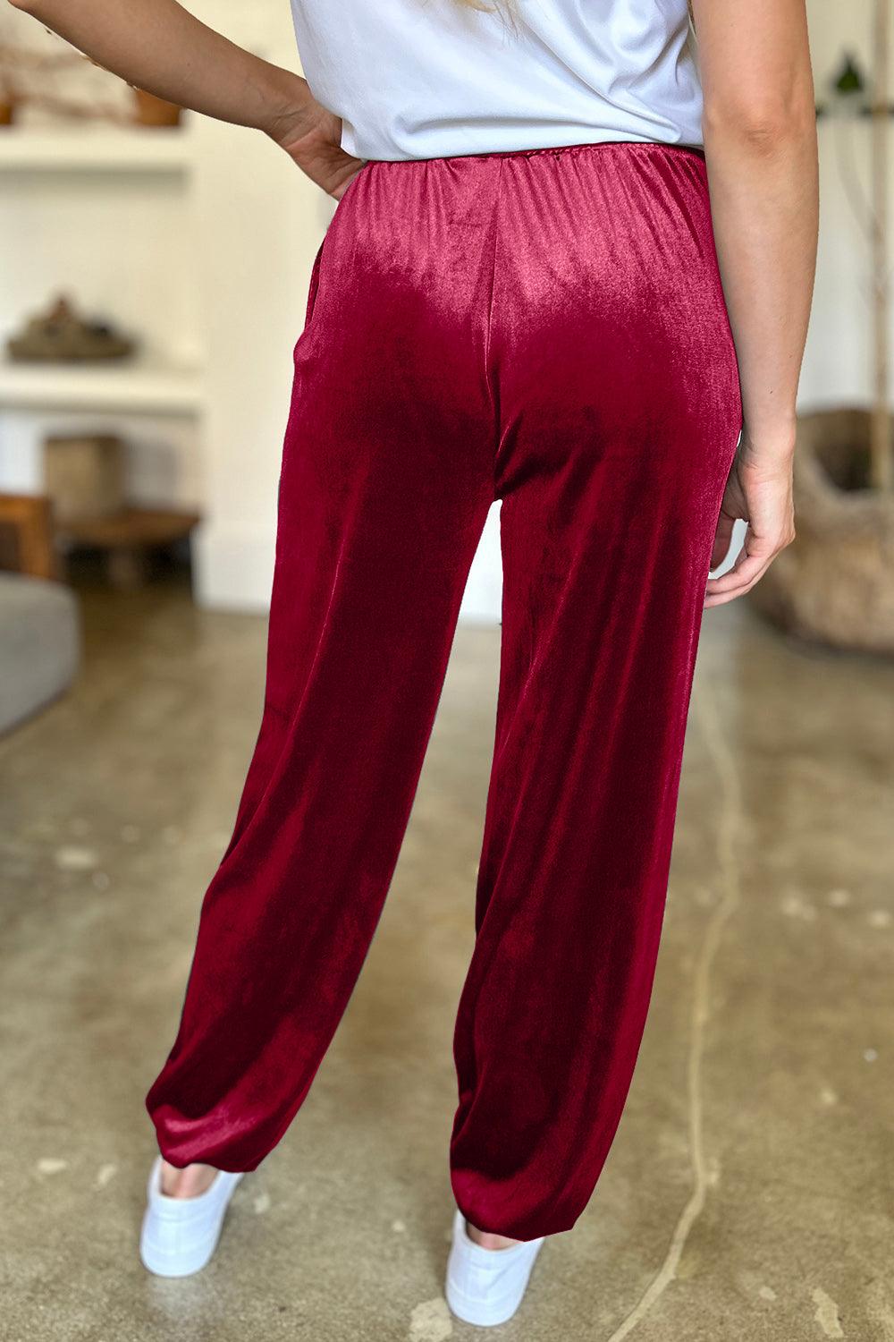 FAM-FAM Pocketed Elastic Waist Joggers Burgundy