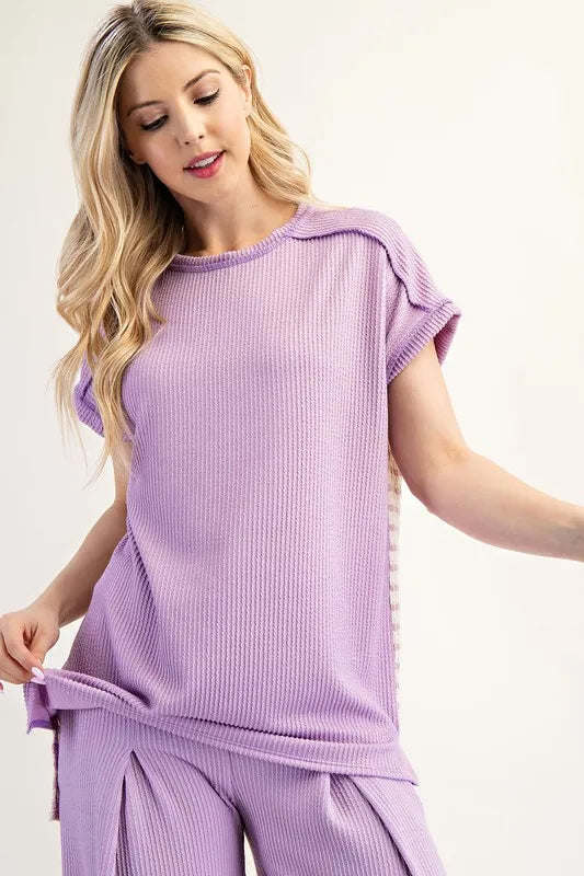 Celeste Full Size Ribbed and Stripe Top with Cuff Sleeves Plus Size