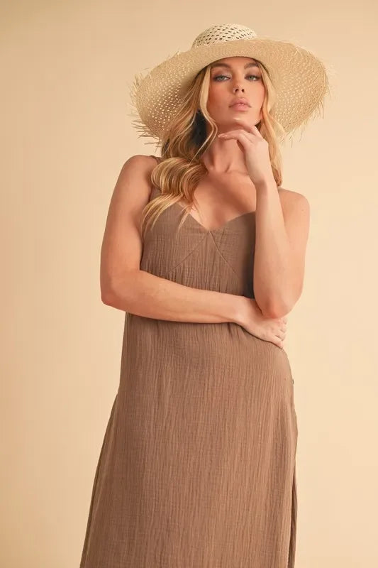 Aemi+Co Side Button Midi Cami Dress