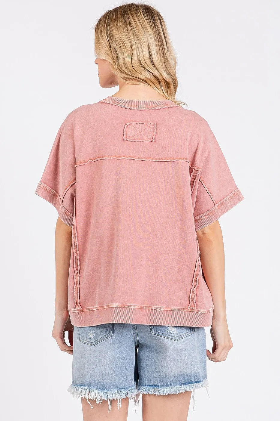 Mittoshop Mineral Wash French Terry Crew Neck Casual Top
