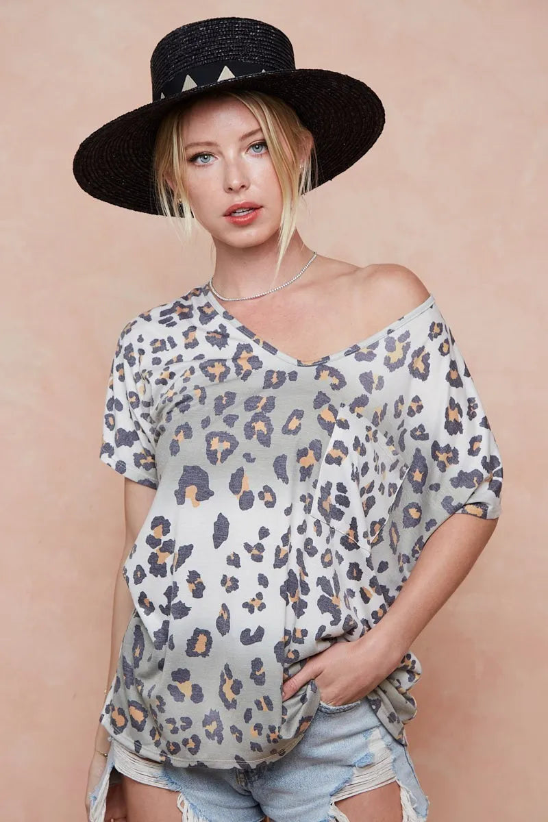 BiBi Tie Dye Leopard Printed Jersey with Front Pocket