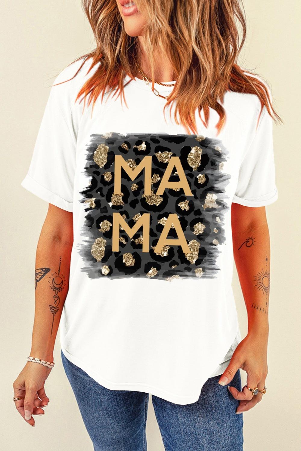 MAMA Round Neck Short Sleeve T-Shirt White