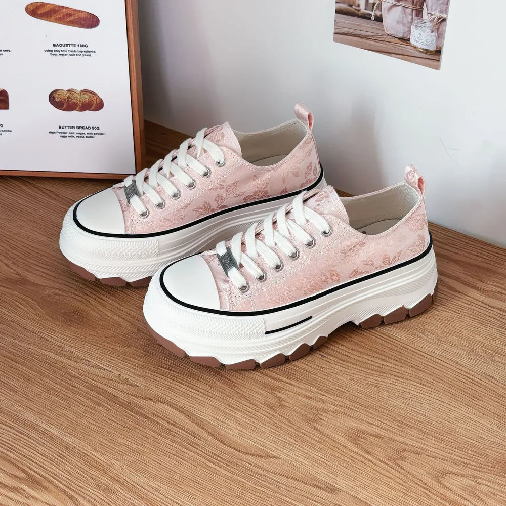 Lace-Up Canvas Platform Sneakers Blush Pink