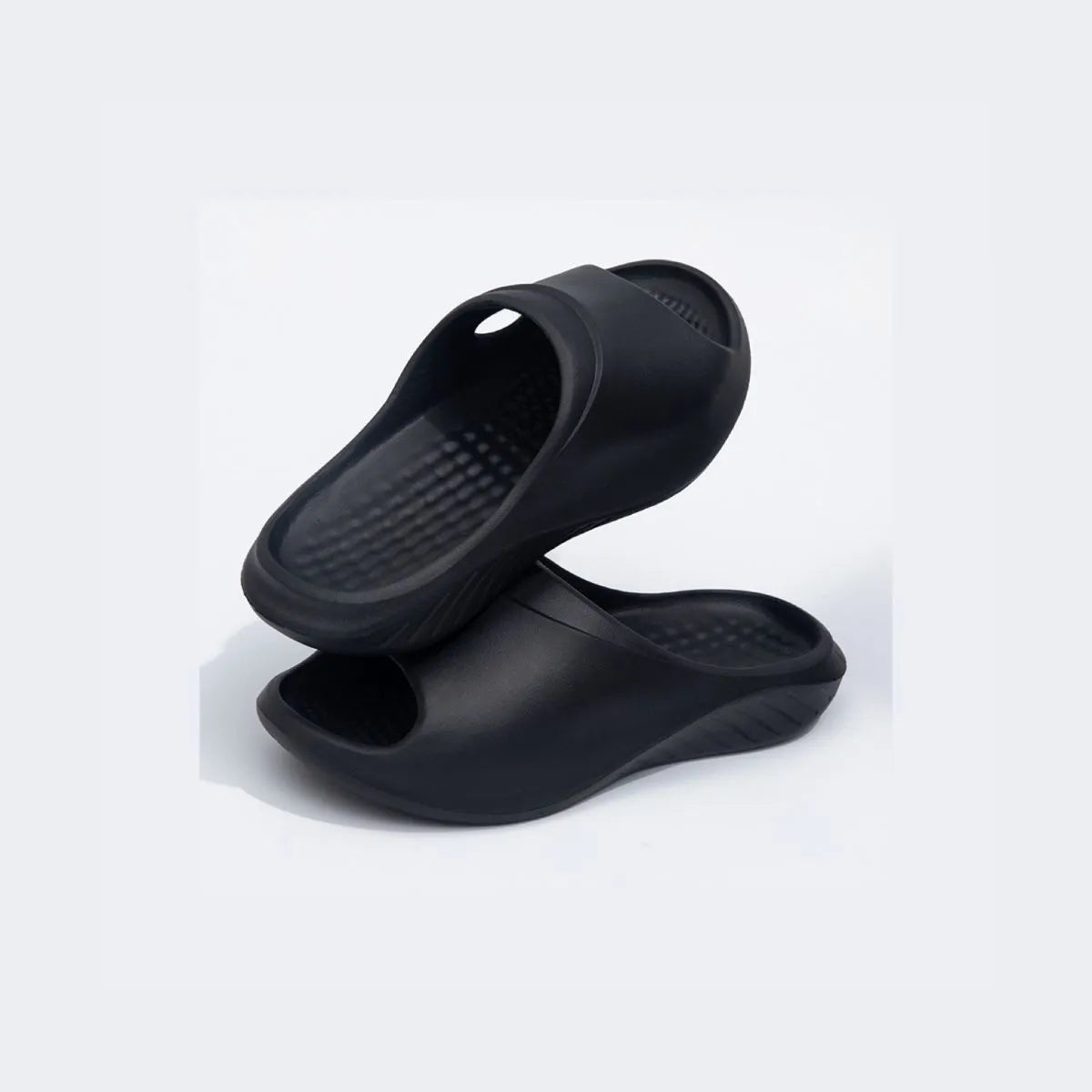 Open Toe Platform Slippers Black