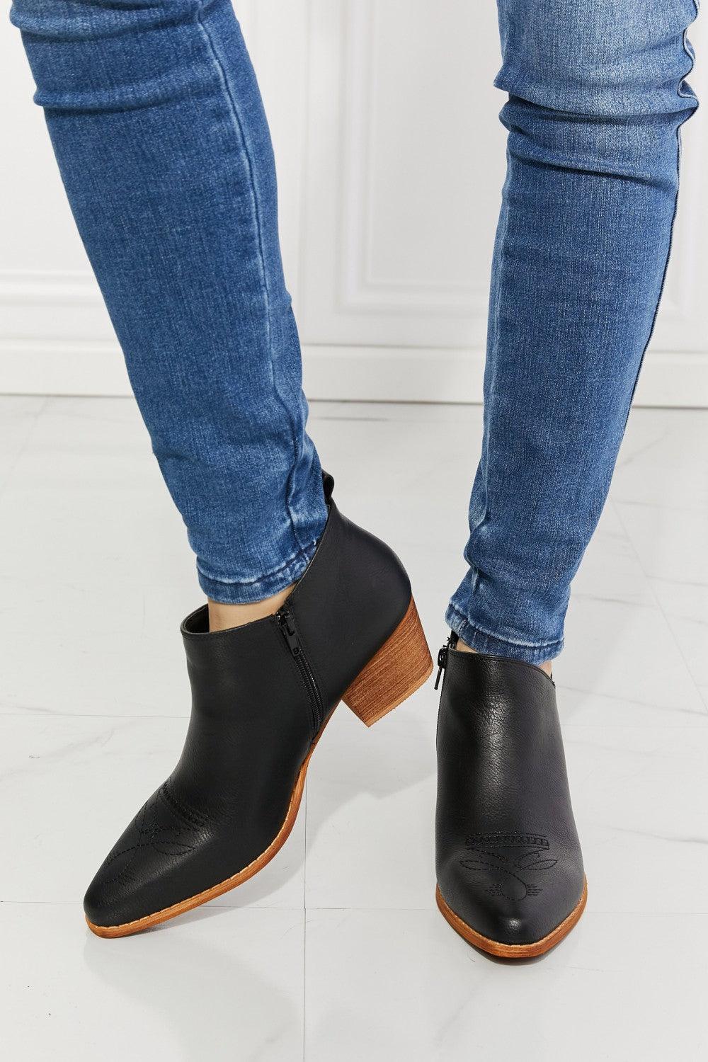 MMShoes Trust Yourself Embroidered Crossover Cowboy Bootie in Black Black