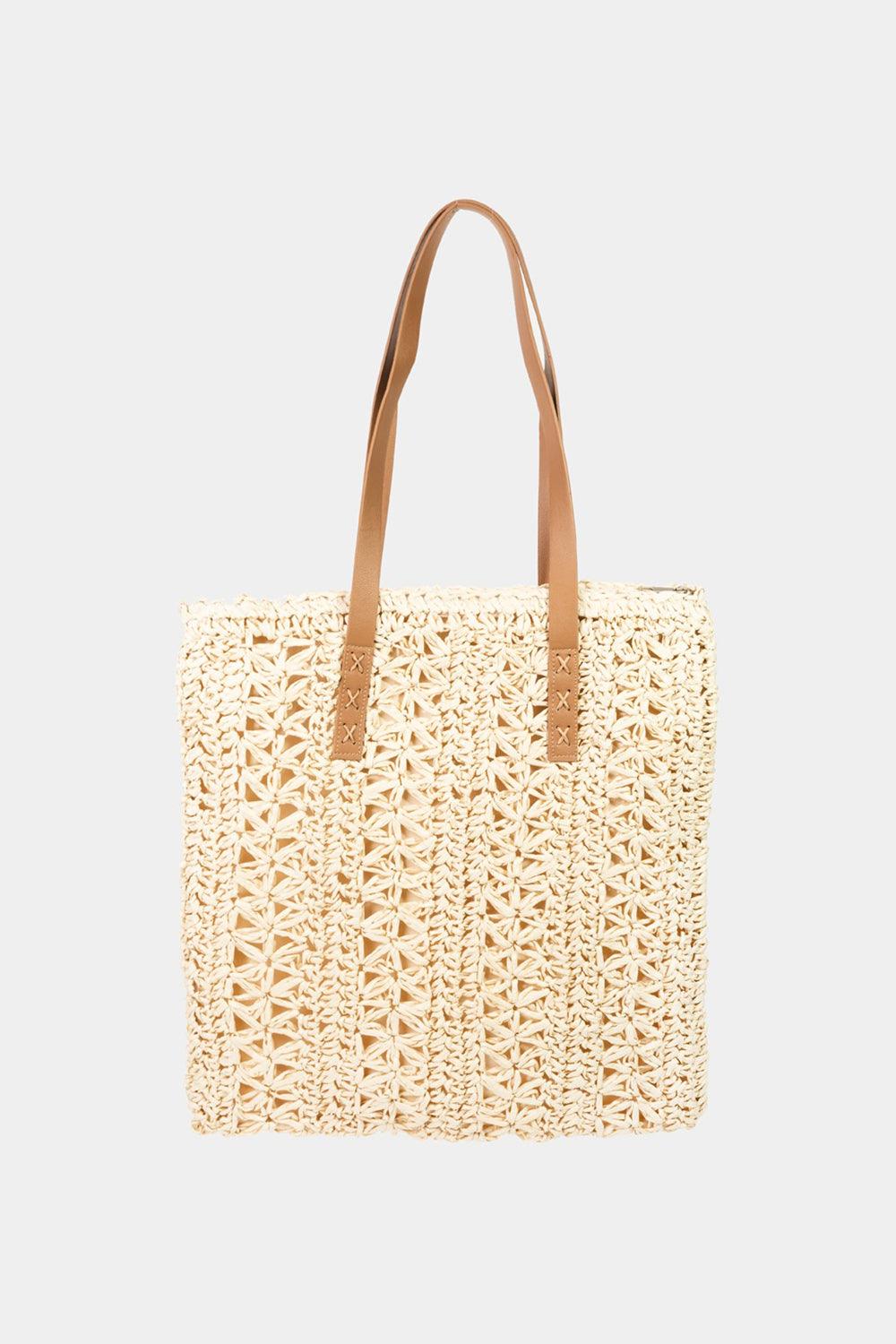 Fame Straw Braided Tote Bag Ivory One Size