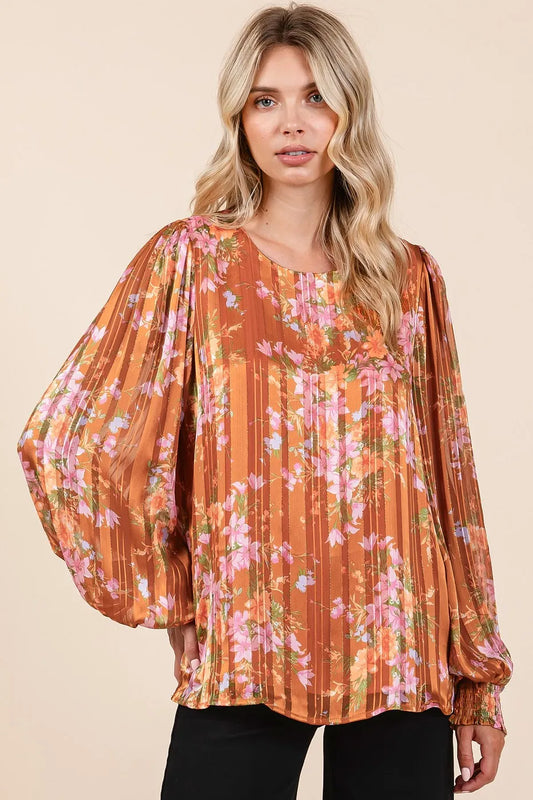 Mittoshop Satin Gold Lurex Striped Long Sleeve Chiffon Top