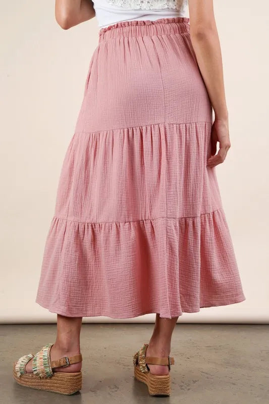 VERY J Elastic Waist Tiered Maxi Skirt