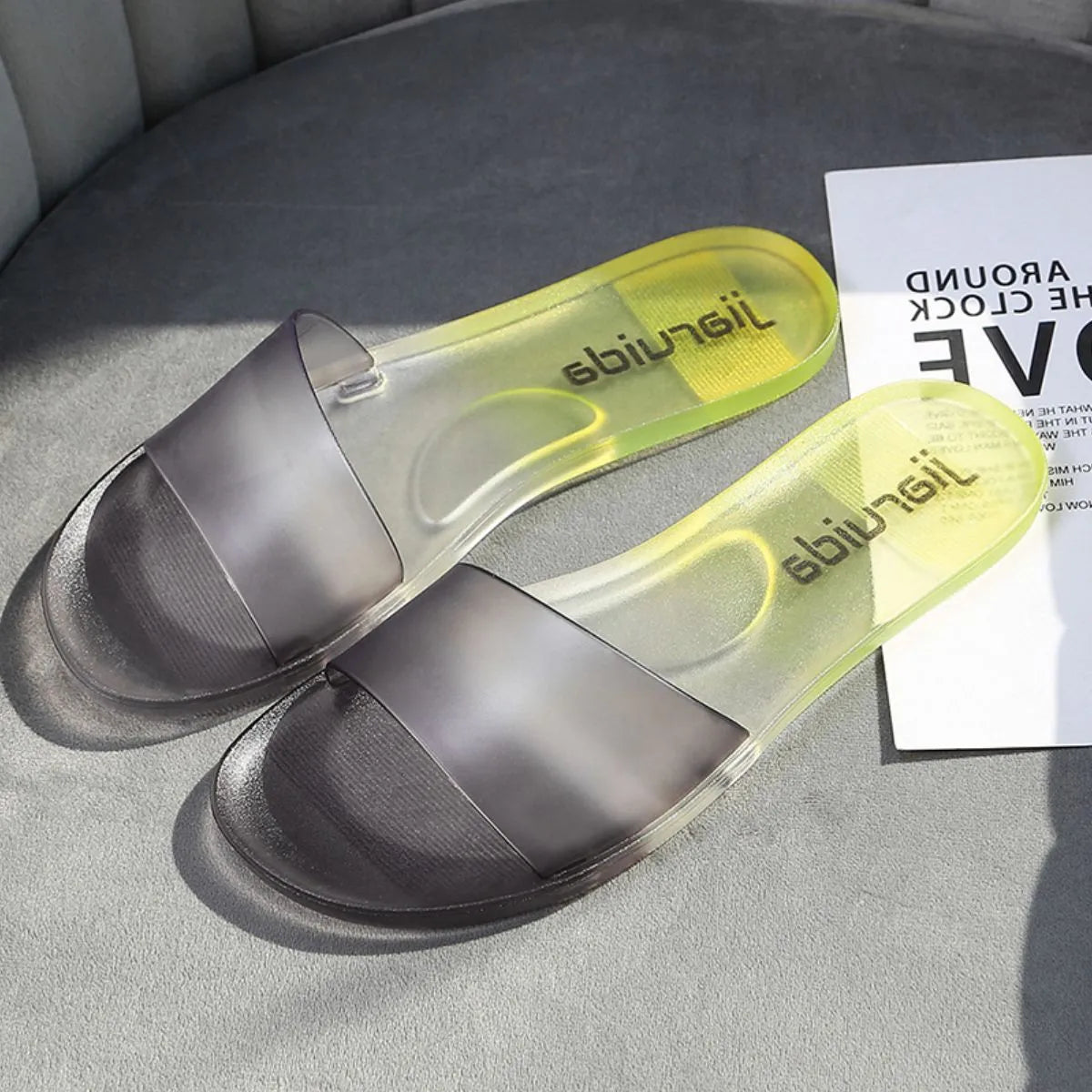 Open Toe Flats Slippers Gray