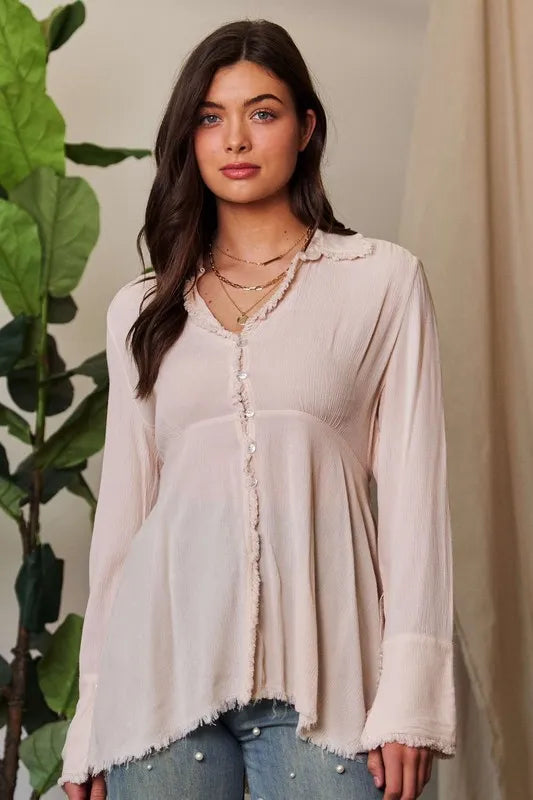 Davi & Dani V-Neck Open Back Adjustable Babydoll Shirt