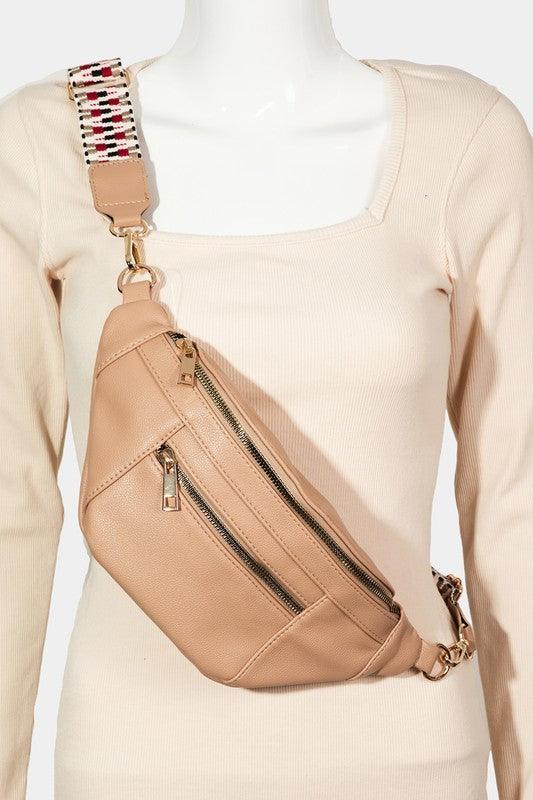 Fame PU Leather Crossbody Bag with Removable Strap Camel One Size
