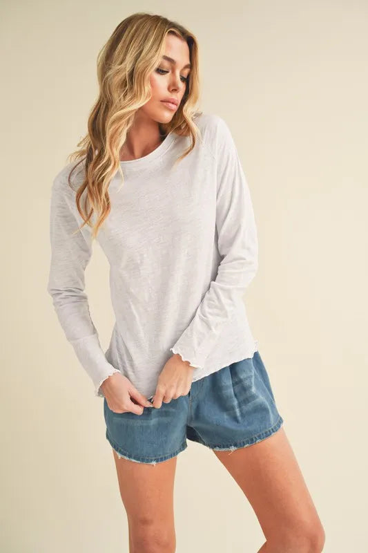 Aemi + Co Lettuce Hemline Round Neck Raglan Sleeve T-Shirt
