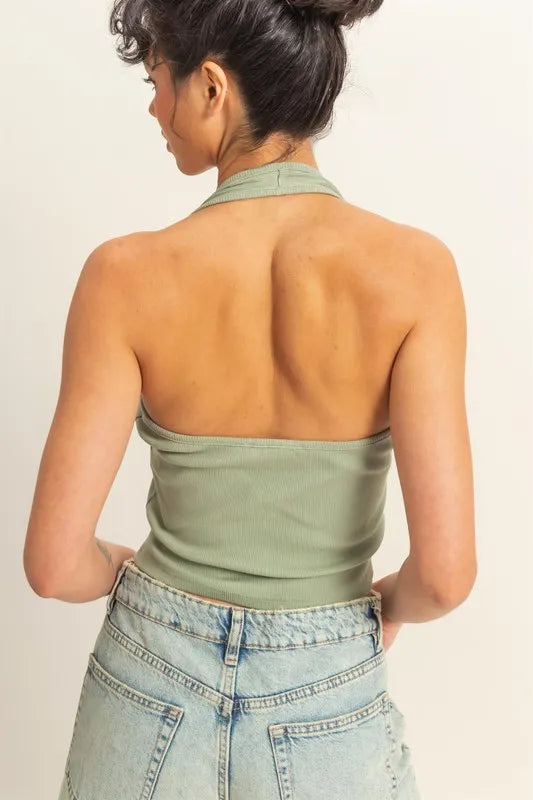 HYFVE Halter Neck Buttoned Washed Top