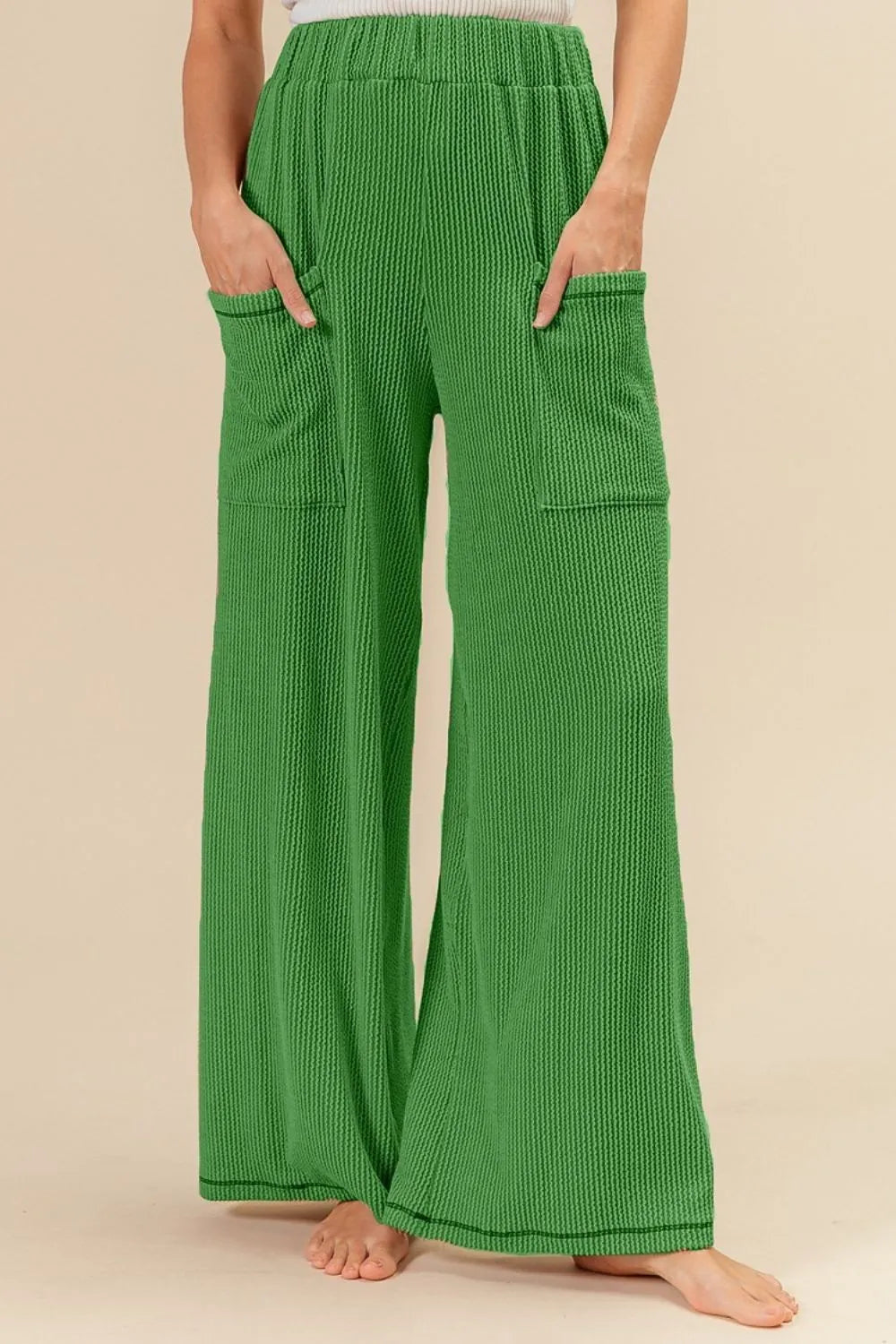 BiBi 2tone Cord Rib Waist Band Side Pocket Pants JADE