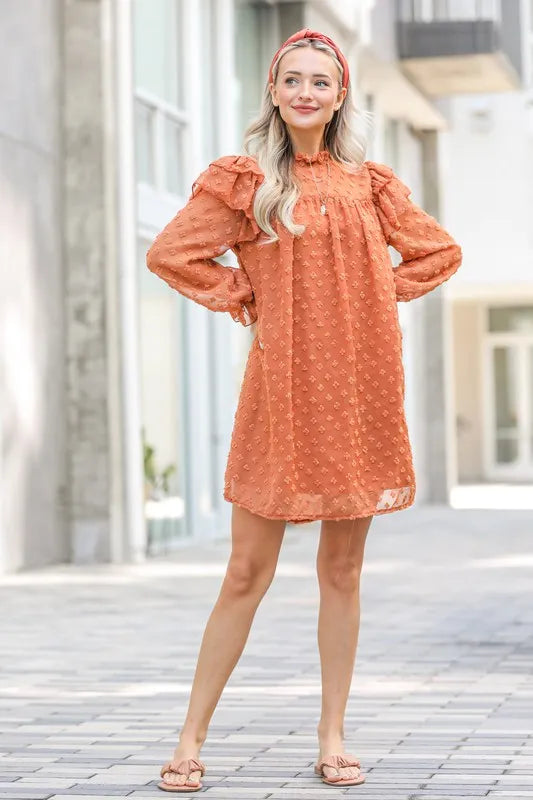 And The Why Lovely Ruffle Shoulder with Textured Woven Dress