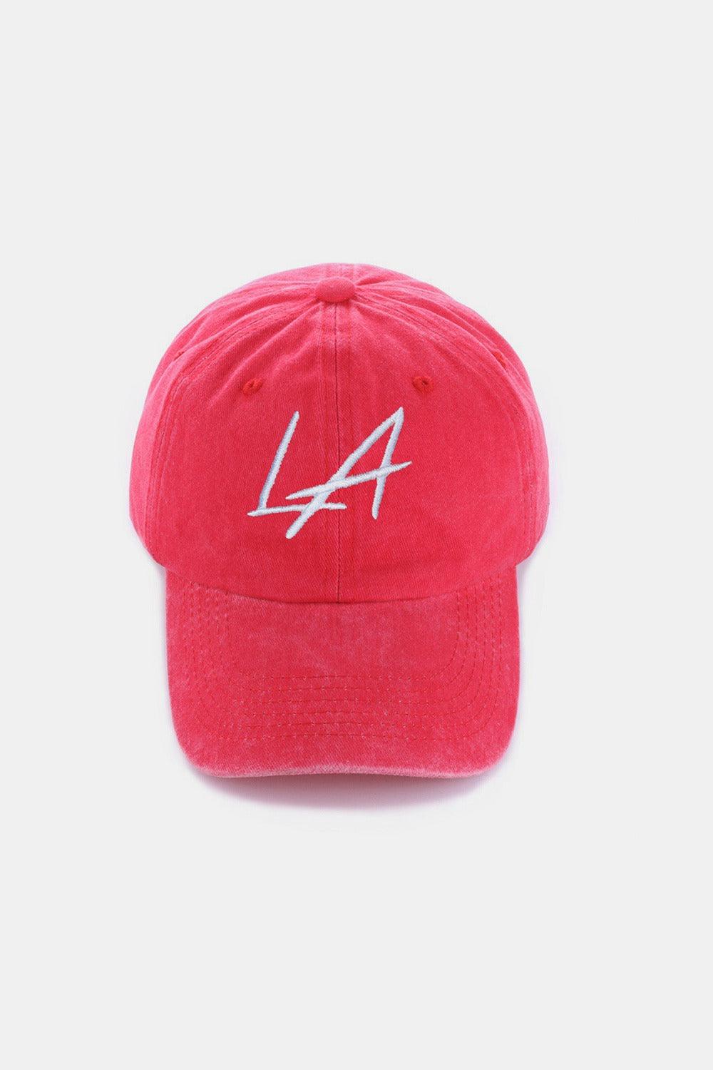 Zenana Washed Embroidered City Baseball Cap LA Red One Size