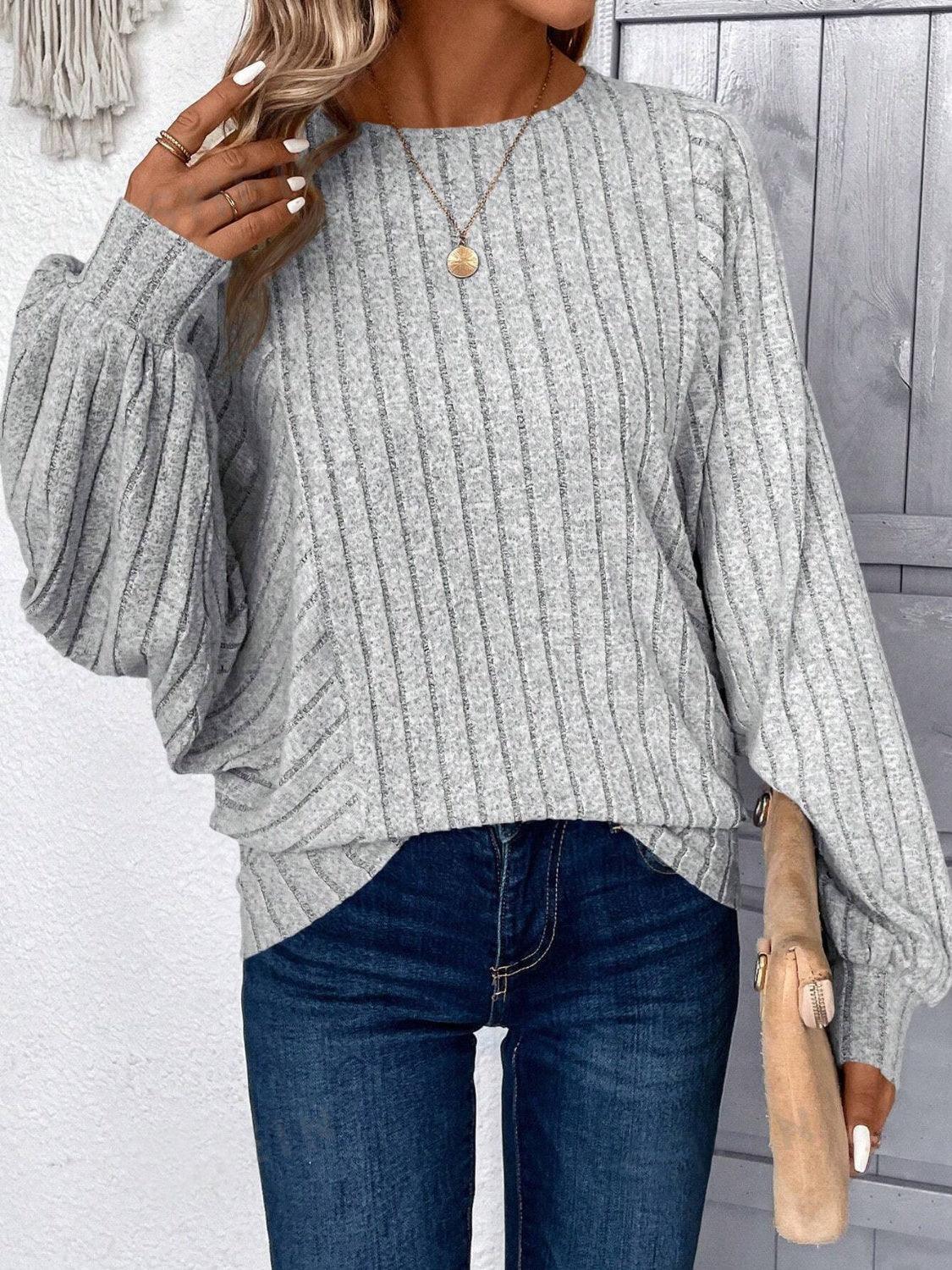 Plus Size Round Neck Batwing Sleeve T-Shirt Light Gray