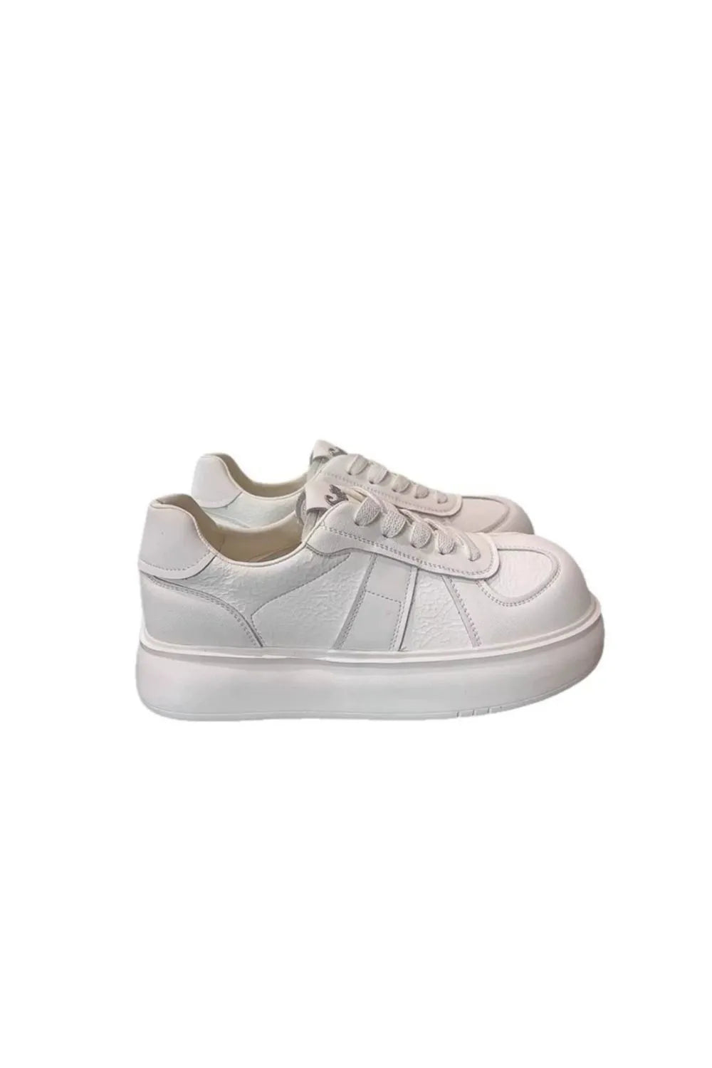 Round Toe Lace Up Platform Sneakers White