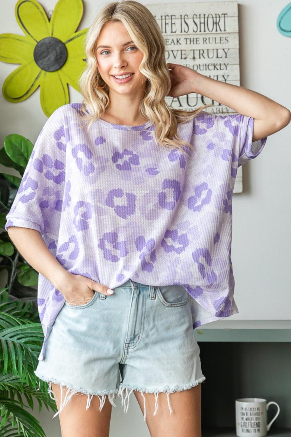 HOPELY Print Waffle Oversized T-Shirt Lavender
