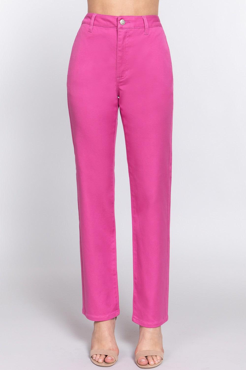 ACTIVE BASIC High Waist Straight Twill Pants PINK