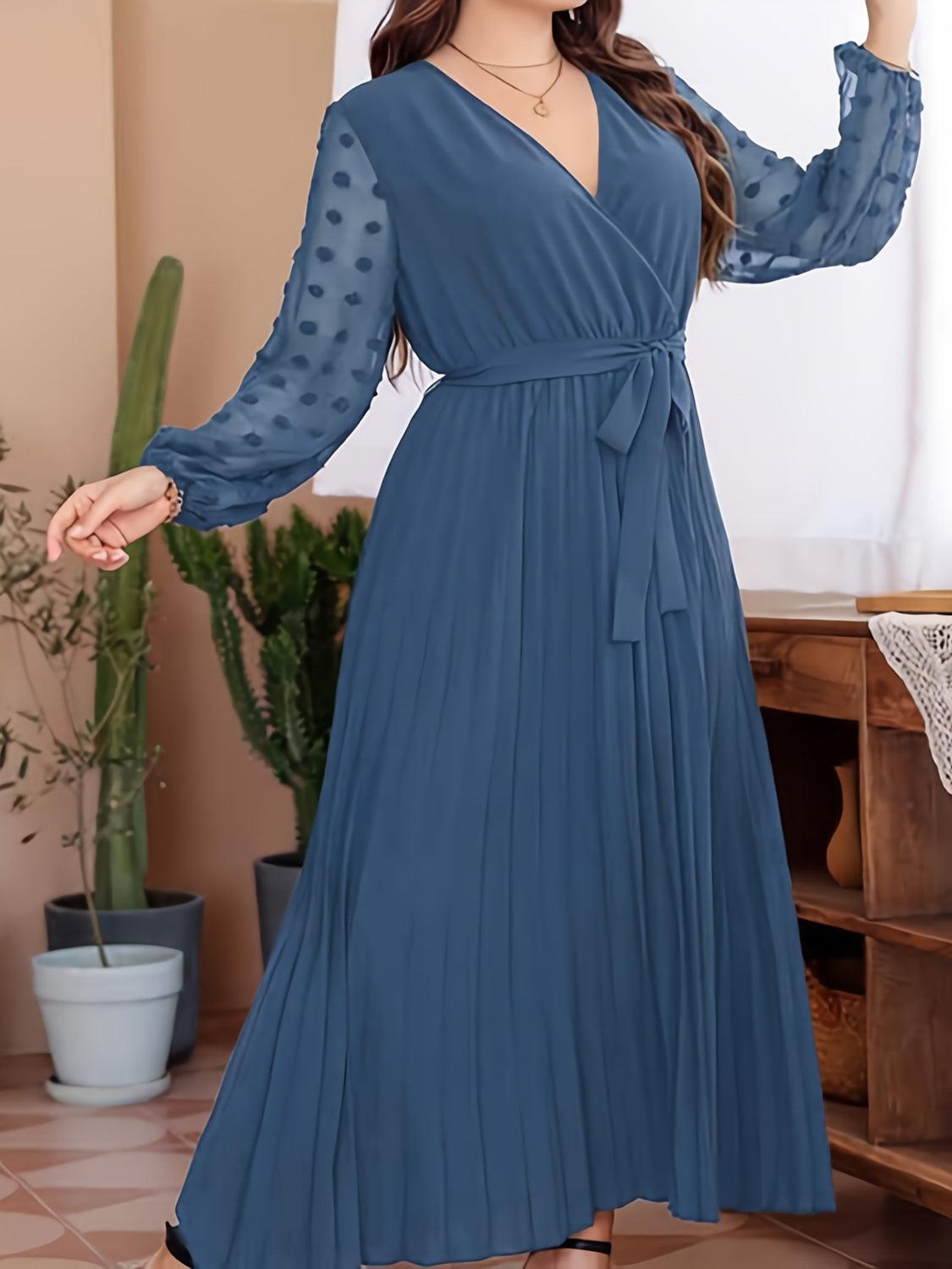 Plus Size Swiss Dot Tie Waist Maxi Dress for Effortless Style