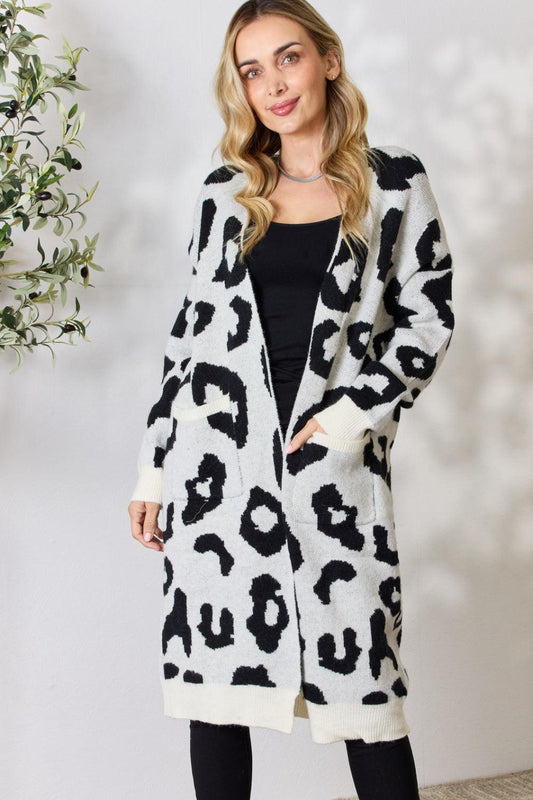 BiBi Leopard Open Front Cardigan Ivory