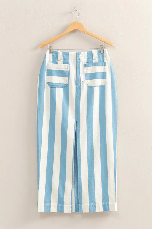 HYFVE Striped Pocket Detail Maxi Skirt BLUE CREAM