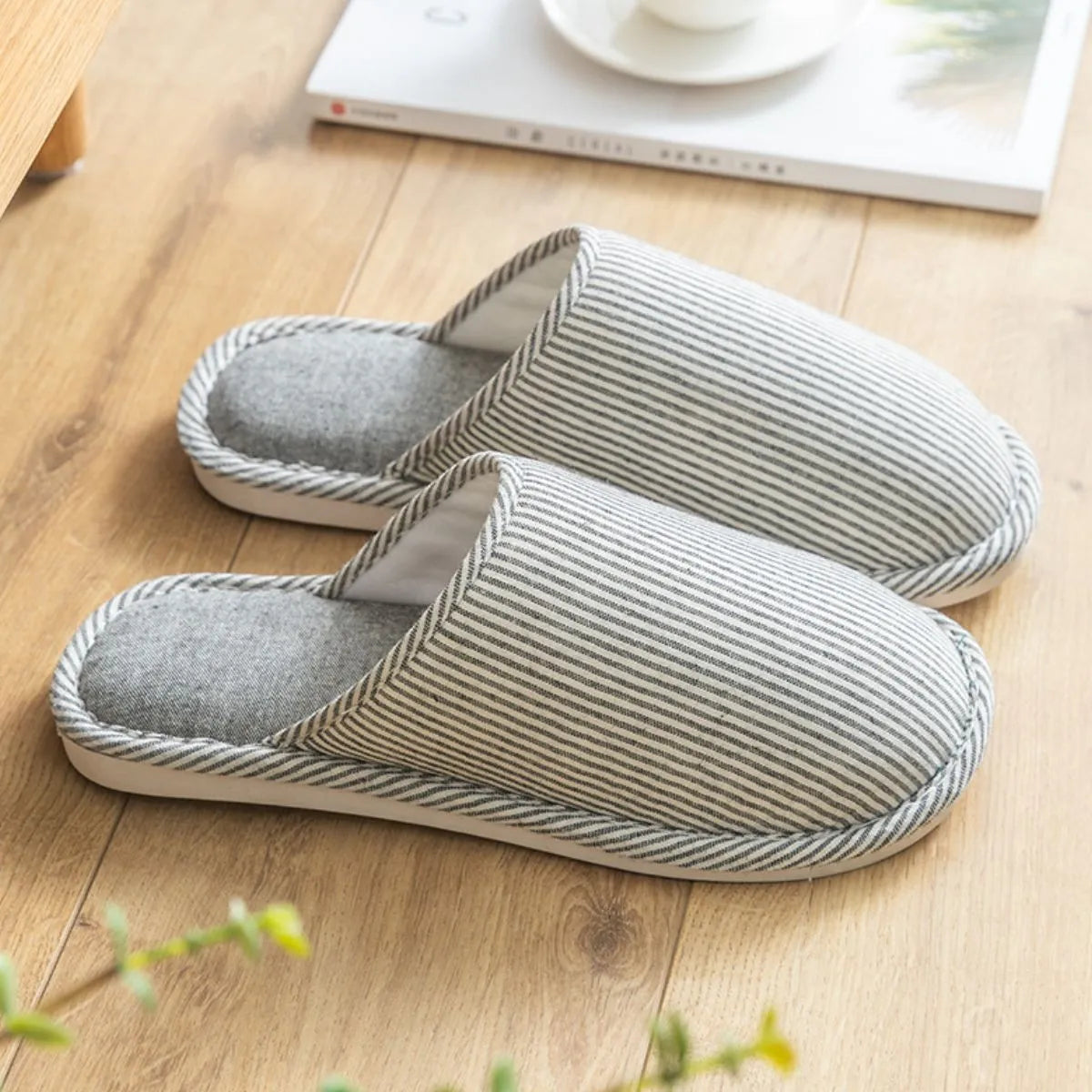 Round Toe Flats Slippers Gray