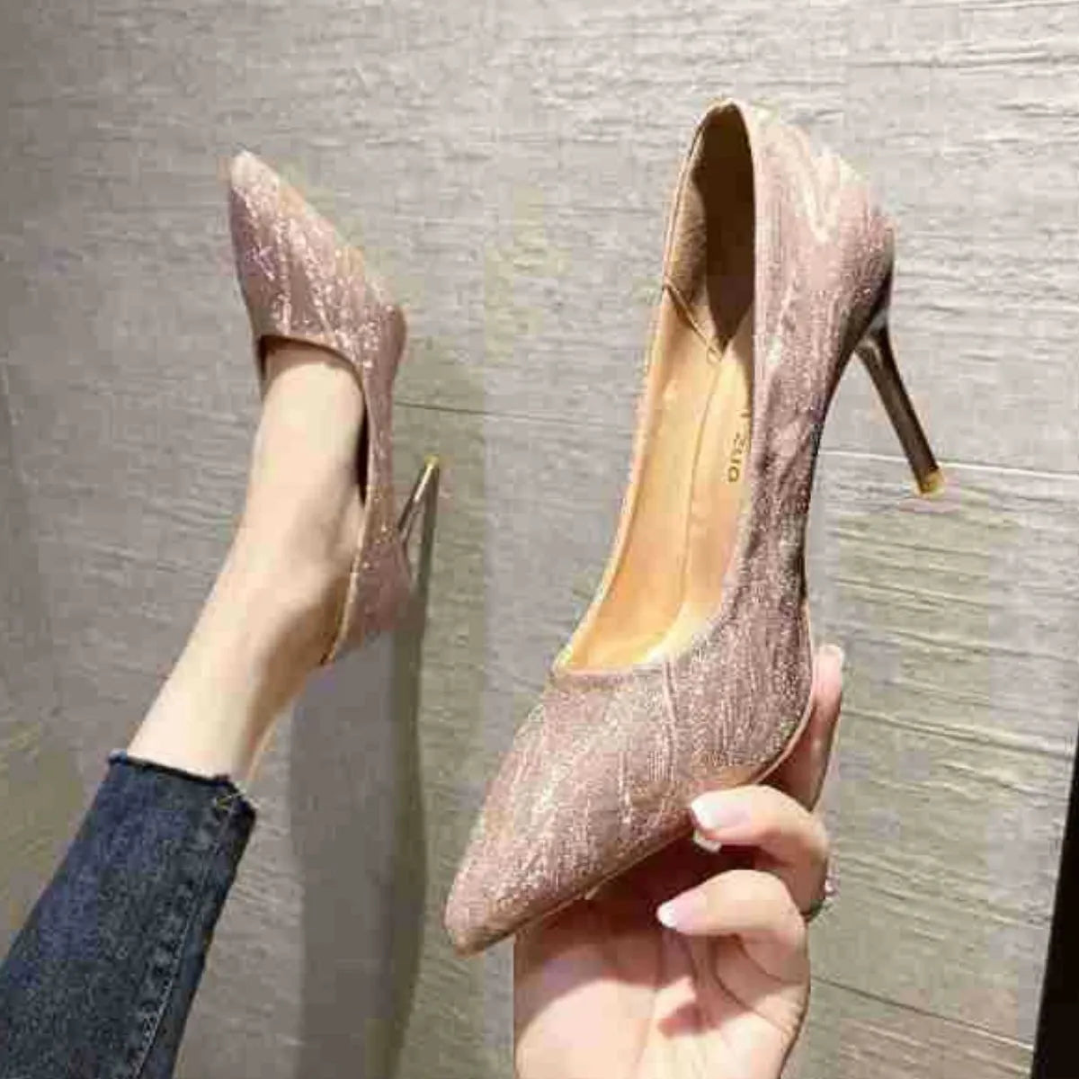 Round Toe Kitten Heels Pumps Rose Gold
