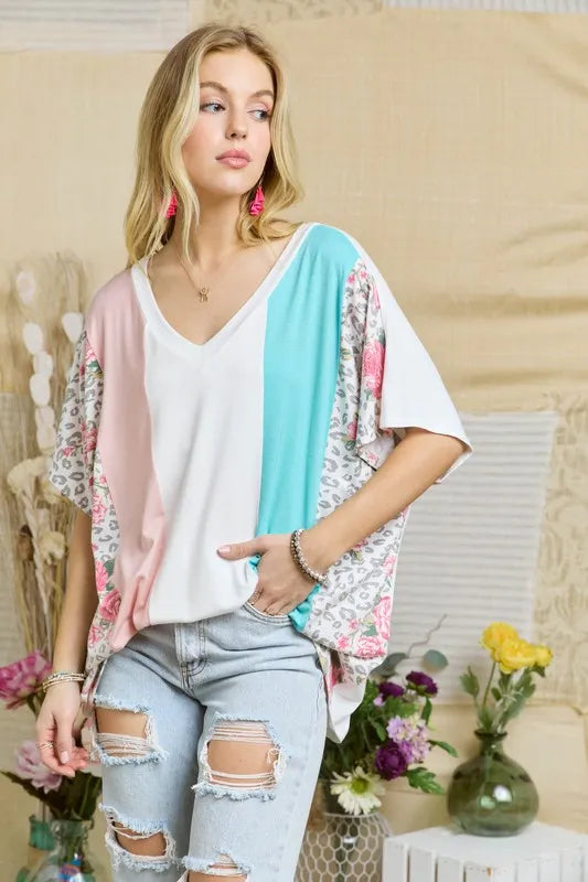 ADORA Colorblock Casual Knit Tunic Top
