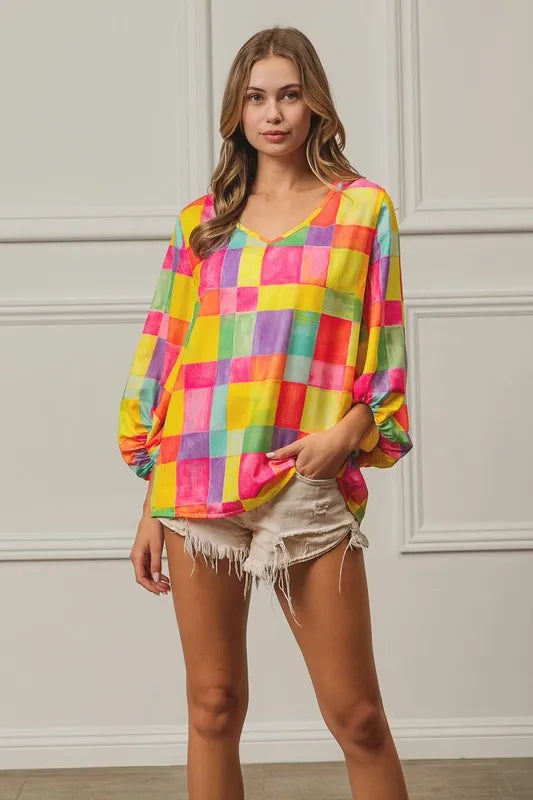 BiBi Multi Block Bubble Pop Ballon Top PINK YELLOW BLUE