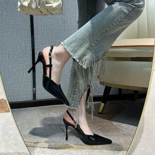 Point Toe Stiletto Slingback Pumps Black