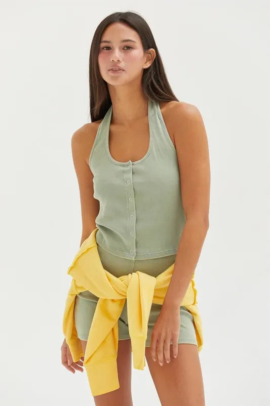 HYFVE Halter Neck Buttoned Washed Top