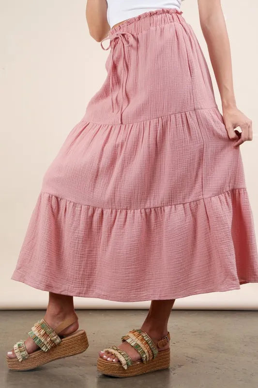 VERY J Elastic Waist Tiered Maxi Skirt