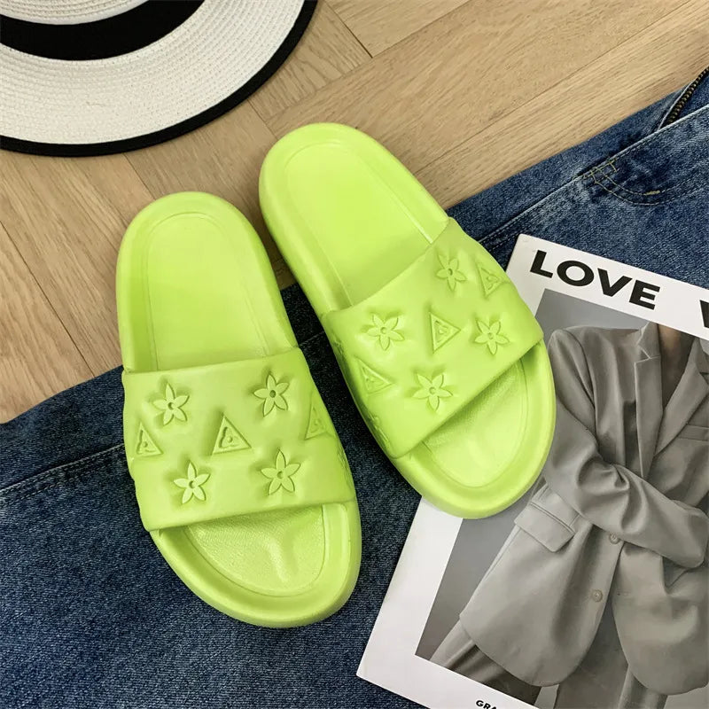 Open Toe Platform Slippers Lime