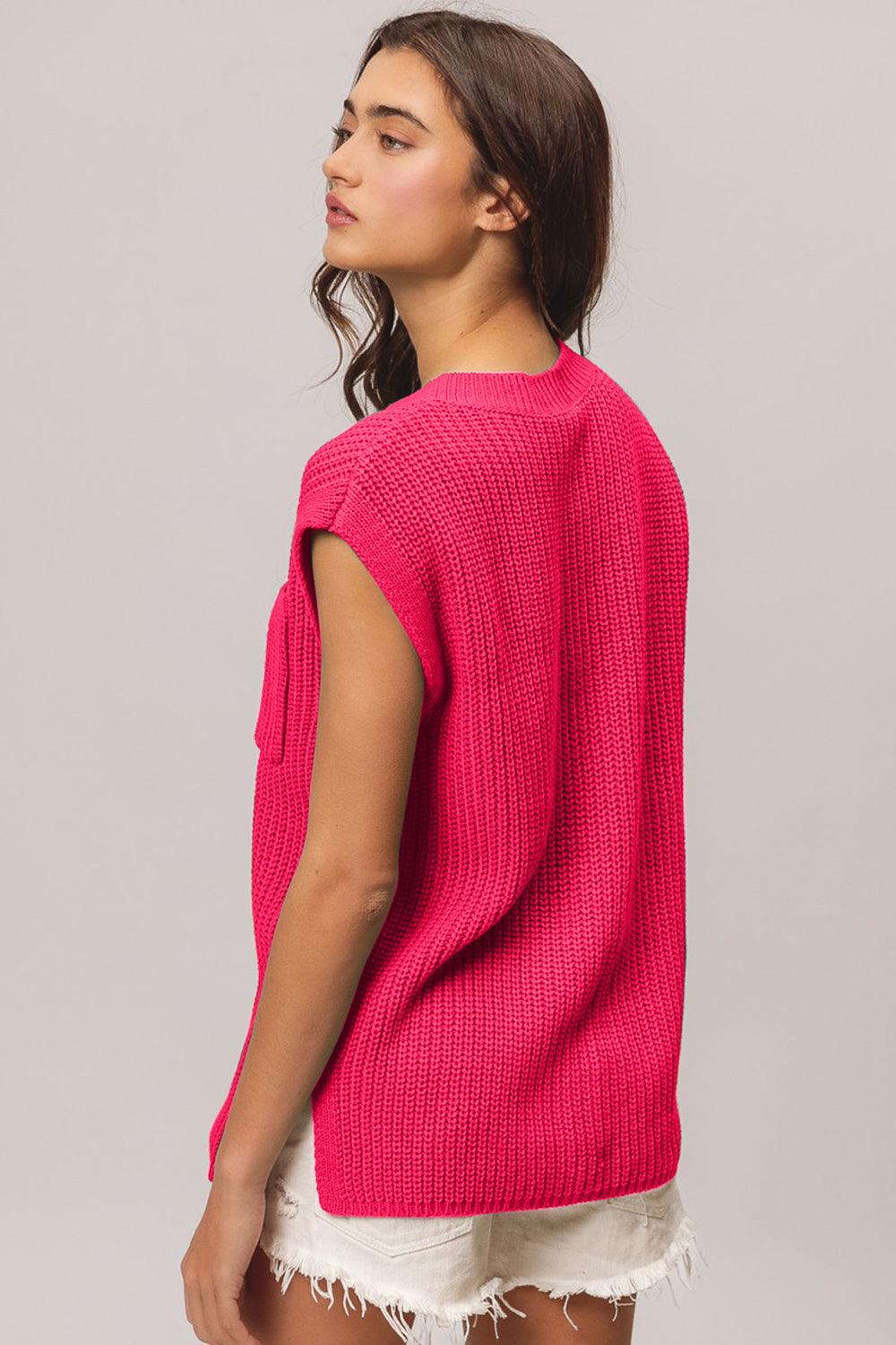 BiBi Patch Pocket Sweater Top with Cap Sleeves