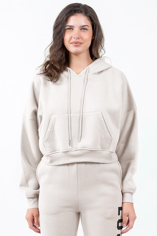 American Bazi Letter Graphic Long Sleeve Drawstring Cropped Hoodie