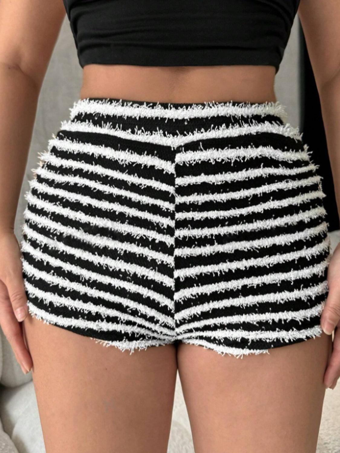 Striped High Waist Shorts Black