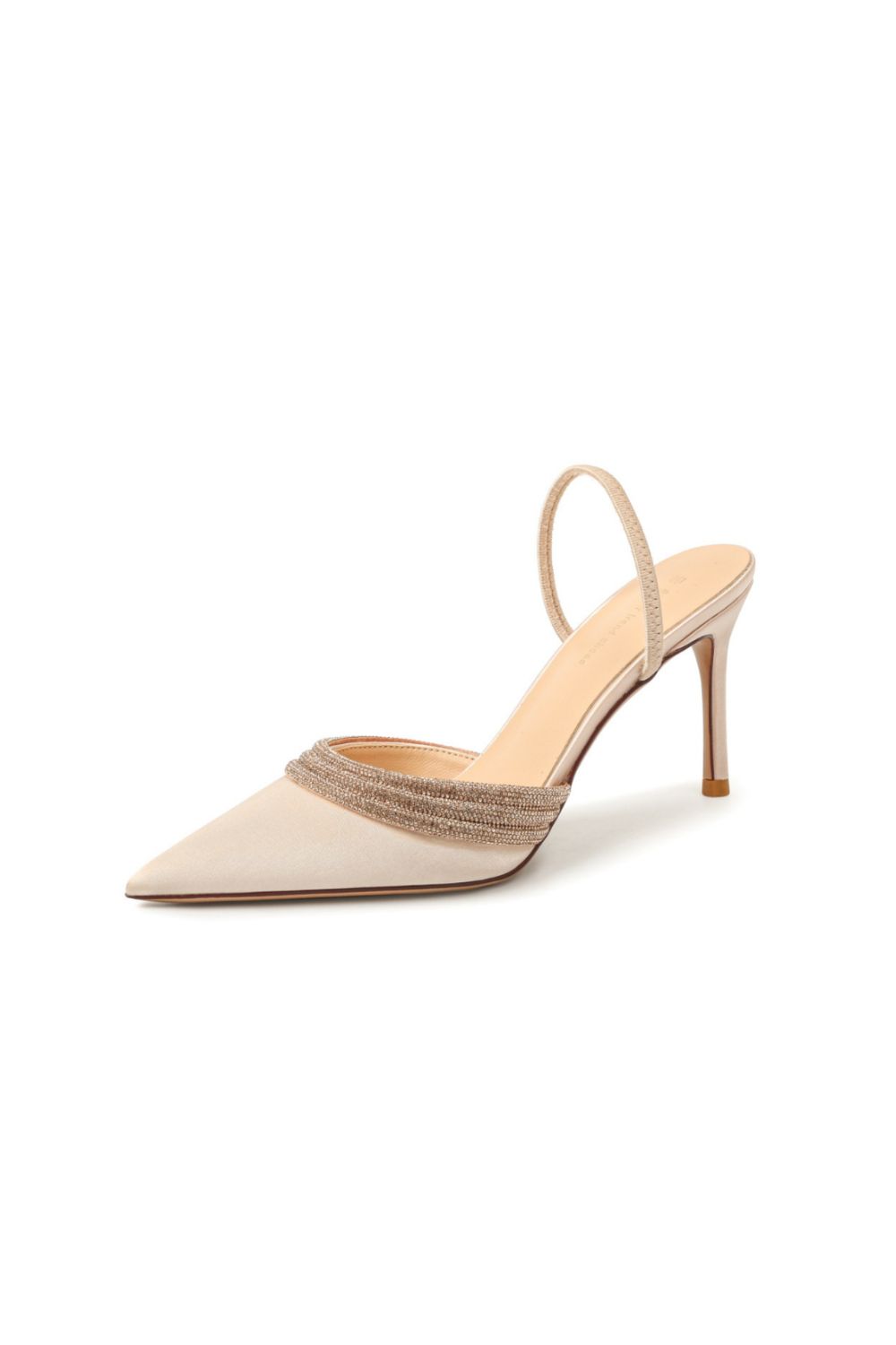 Point Toe Rhinestone Detail Stiletto Pumps Beige