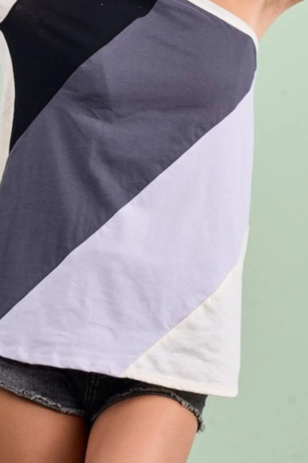 BiBi Cotton Color Block One Shoulder Top