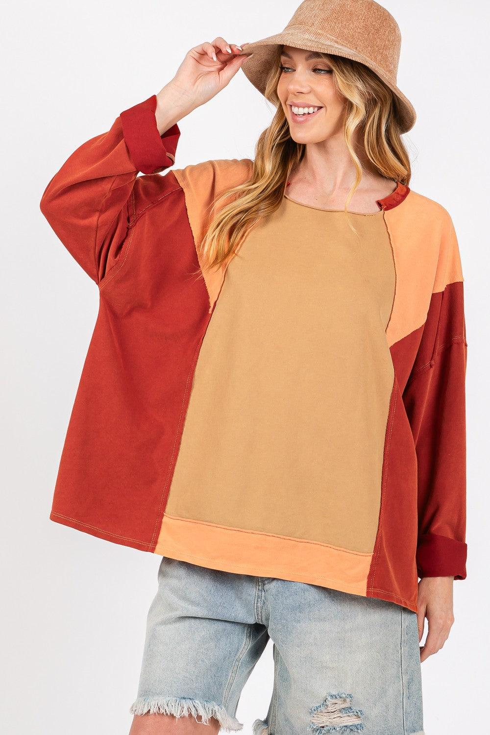 SAGE + FIG Mineral Wash Color Block Top Toast