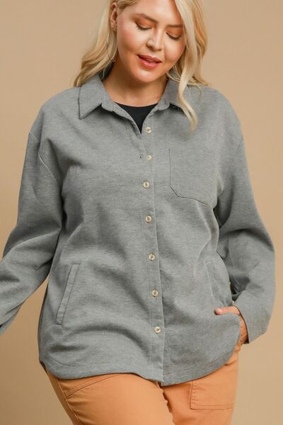 Umgee Full Size Button Down Collared Neck Shacket Plus Size