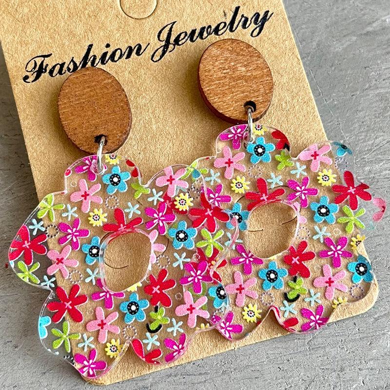 Flower Shape Acrylic Dangle Earrings Style D One Size