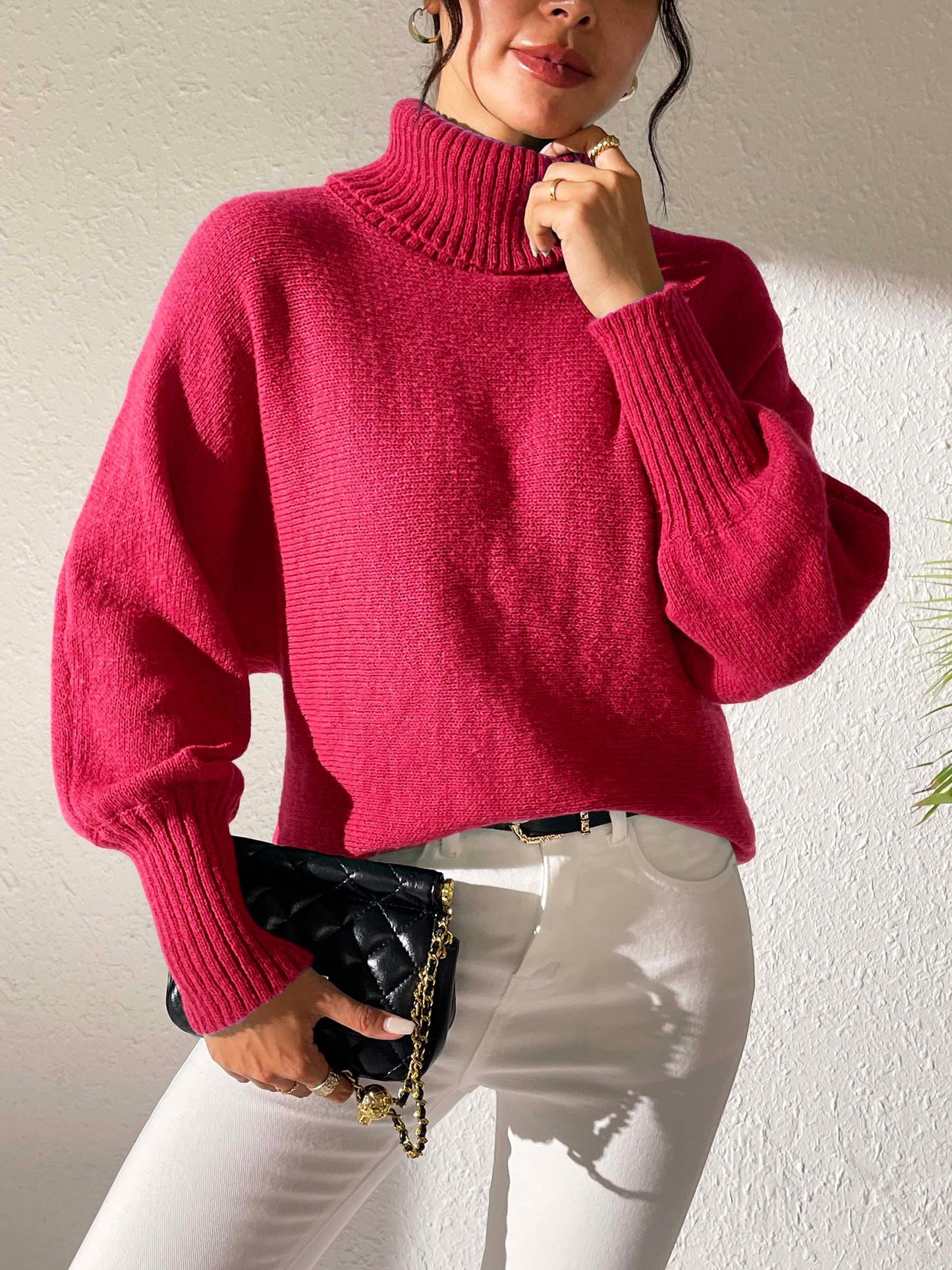 Turtleneck Long Sleeve Sweater Deep Red